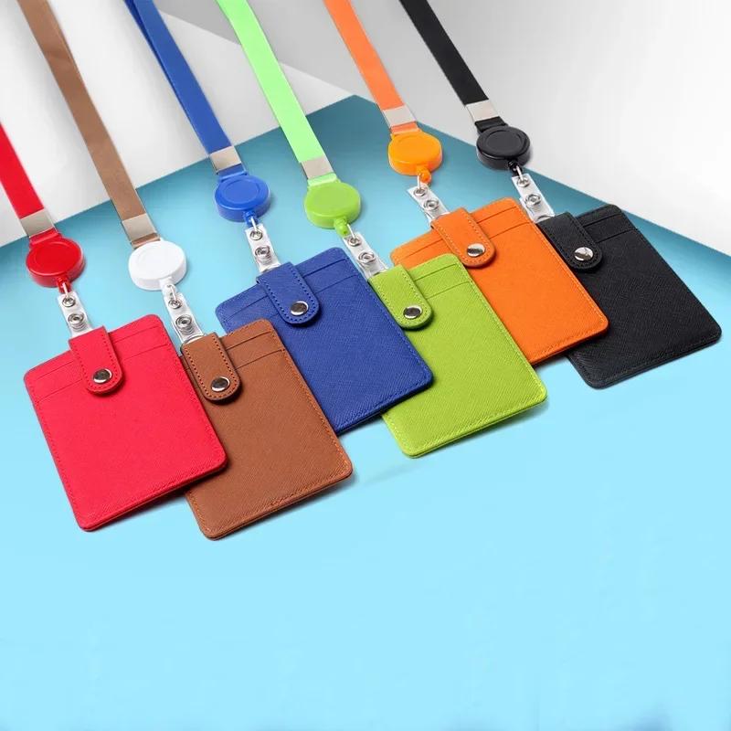 Multi-functional Card Holder with Lanyard for Men and Women Credit Cards Bank Cards Student Cards Leather Wallet ID Badge Case
