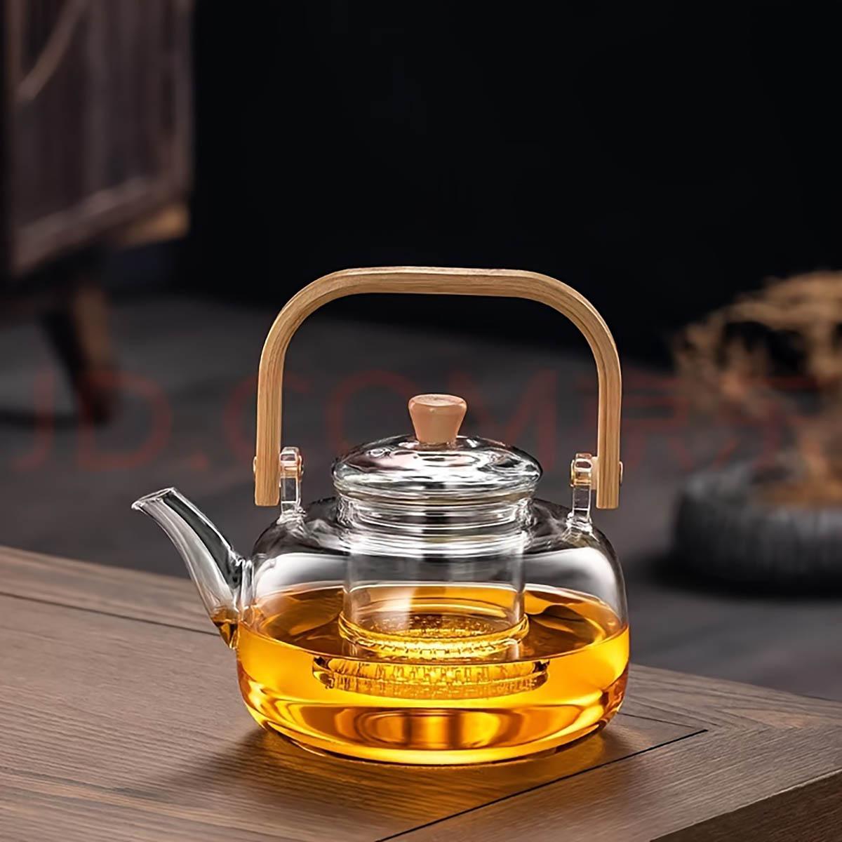 

Чайник из боросиликатного стекла объемом 950 мл с бамбуковой ручкой, термостойкий, прозрачный, со встроенным ситечком, для влюбленных чистый