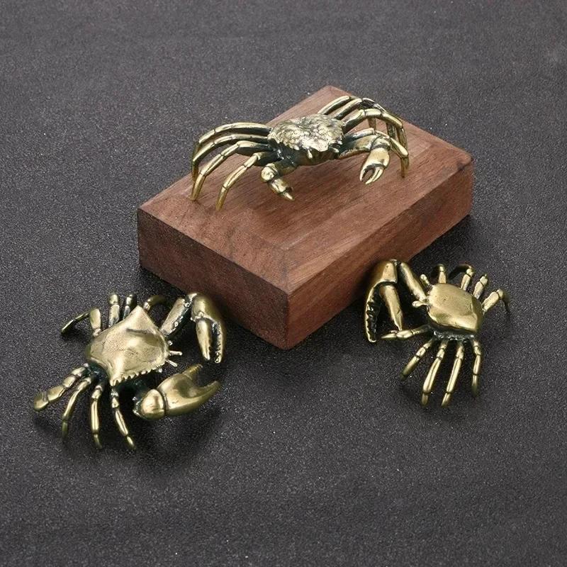 Funny Pure Brass Crab Figurines Animal Statue Miniatures Copper Ornament Home Office Desk Decoration Crafts Home Decor Nordic