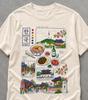 Korean Landmarks & Food Tee | Seoul Temple, Bibimbap, Soju, Hanok Illustration