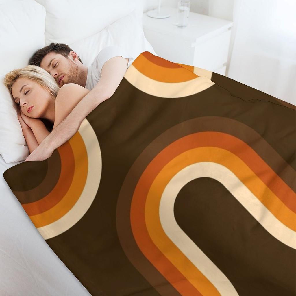 70s Pattern Orange and Brown Waves Throw Blanket Manga Warm for Winter Fashion Sofas Sofa Quilt Blankets