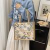 Flower Floral Pattern Shoulder Bag Canvas Geometric Cloth Bag Casual Ethnic Style Handbag Women
