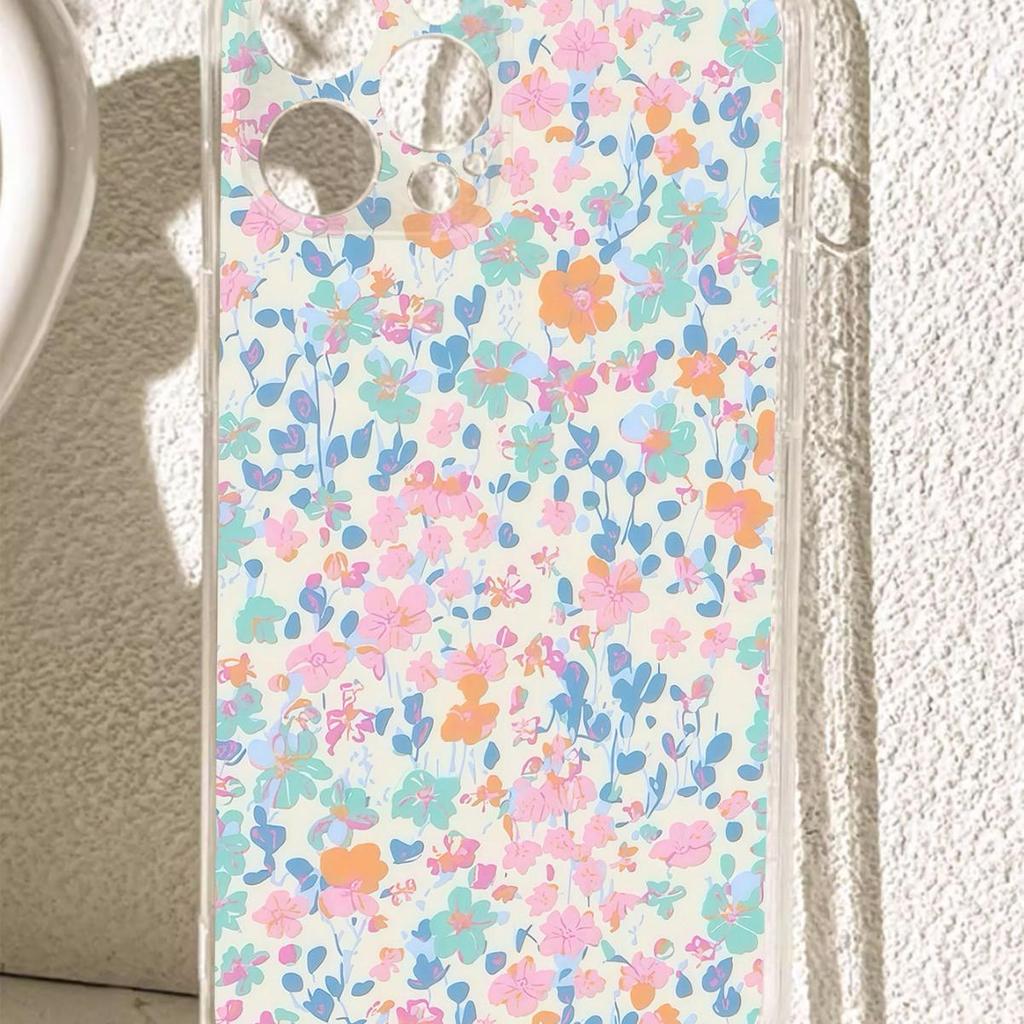 Blue Crushed Flower Anti-Drop Clear Case for iPhone Pro Max 14, 15, 16, 17 Series