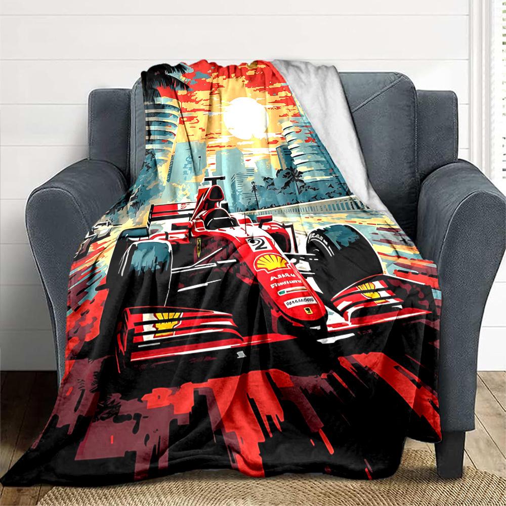1pc Racing Car Blanket Lightweight Flannel Blanket Throw Blanket For Sofa, Bed, Travel, Camping, Livingroom, Office, Couch