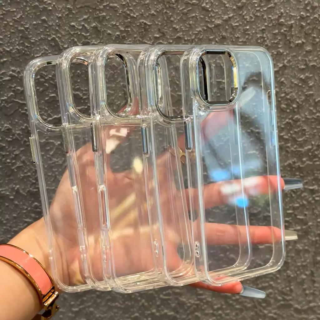 Light Luxury Metal Button Transparent Mobile Phone Case For Infinix HOT 60 5G 60i Pro Pro+ 50 4G 50i 40 40i 30i NFC 30 20i 20 Nfc