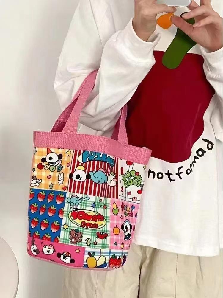 Cute illustration printed bucket bag handbag canvas bag girl heart bag bento bag work small bag