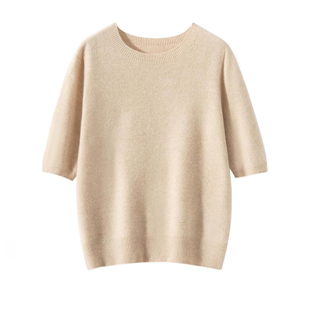 Women's Seamless Short-Sleeve Slim-Fit Round-Neck Knit Pullover