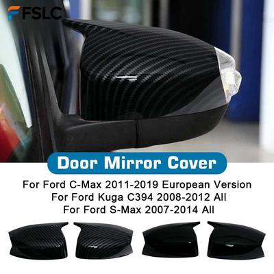 Door Mirror Cover For Ford S-MAX 2006-2015 C-MAX 2011-2015 KUGA ESCAPE 2008 Carbon Fiber Glossy Black Car Rearview Accessories