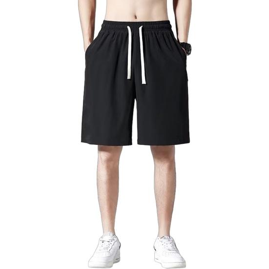 Men Shorts Elastic Waistband Drawstring Design Summer Sport Pants Ultra-Thin Ice Silk Fitness Short Pants