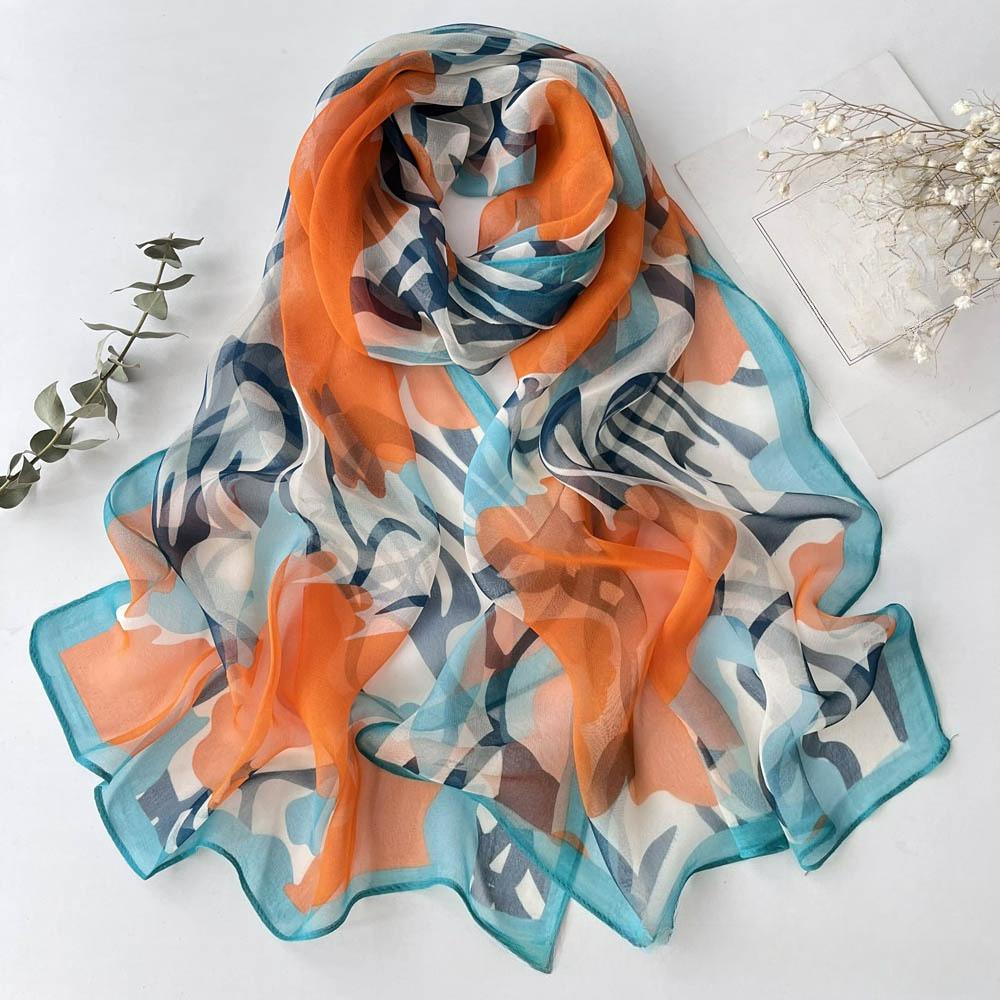 Lotus Sunscreen Silk Scarf Seaside Beach Towel Long Ladies Silk Scarf Lotus Pond Moonlight Thin Silk Scarf