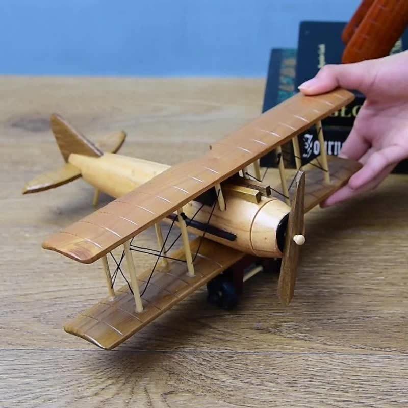 Vintage Wooden Airplane Decor Creative Retro Aircraft Model Handcrafted Ornament Stylish Desktop Accent for Home Office Living
