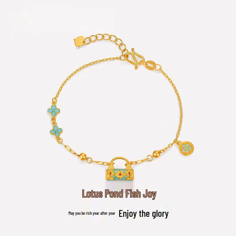 Golden Enamel Lotus Koi Fish Bracelet: Women's Chinese-Style Jewelry