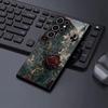 Retro Black Rose Tempered Glass Phone Case Suitable for Samsung Galaxy S26 S25 S24 S23 S22 S21 S20 FE/Ultra/Plus Anti Drop