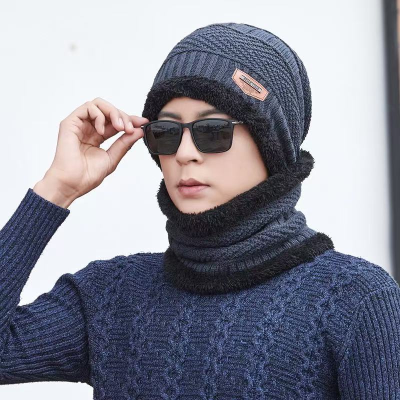 Hat Outdoor Winter Pullover Warm Knitted Wool Hat Men's Cotton Hat Cycling Fleece Ear Protectors Thickened Scarf