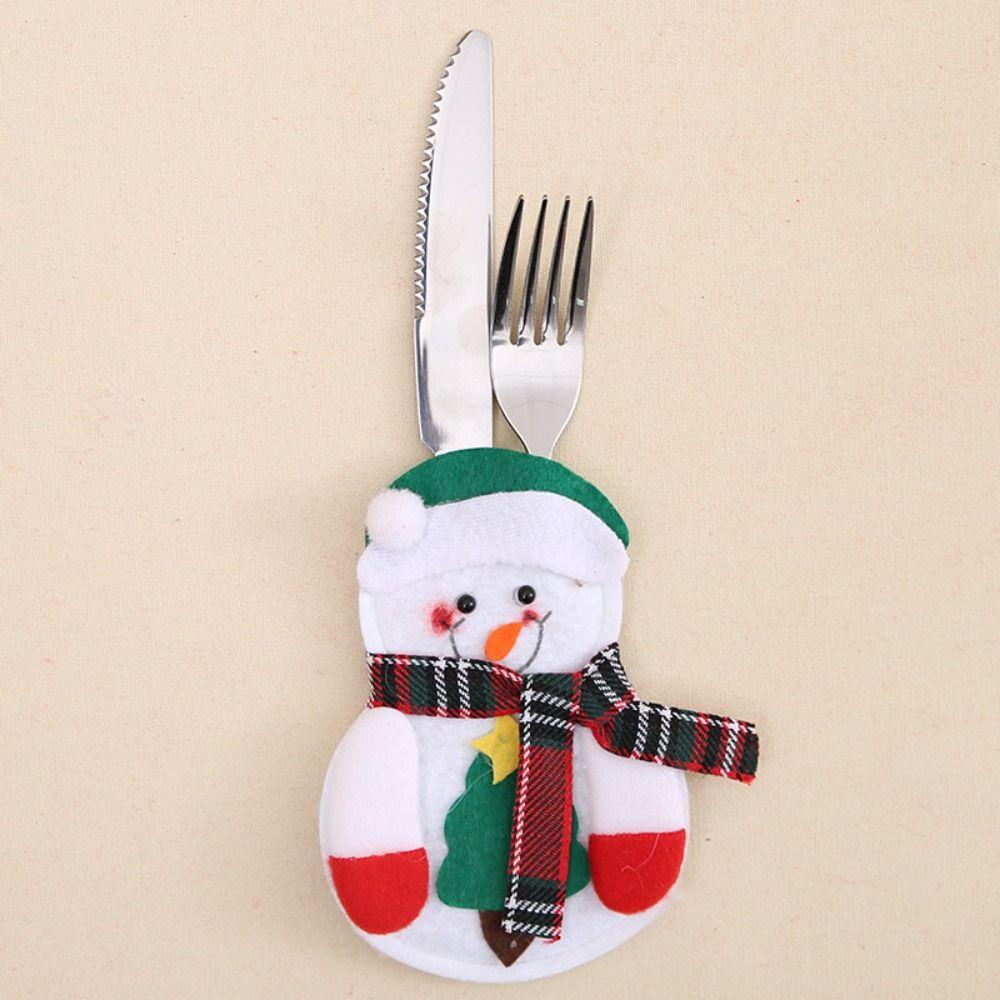 Reusable Christmas Tableware Holder Bag Santa Snowman Elk Christmas Fork Pocket  Xmas