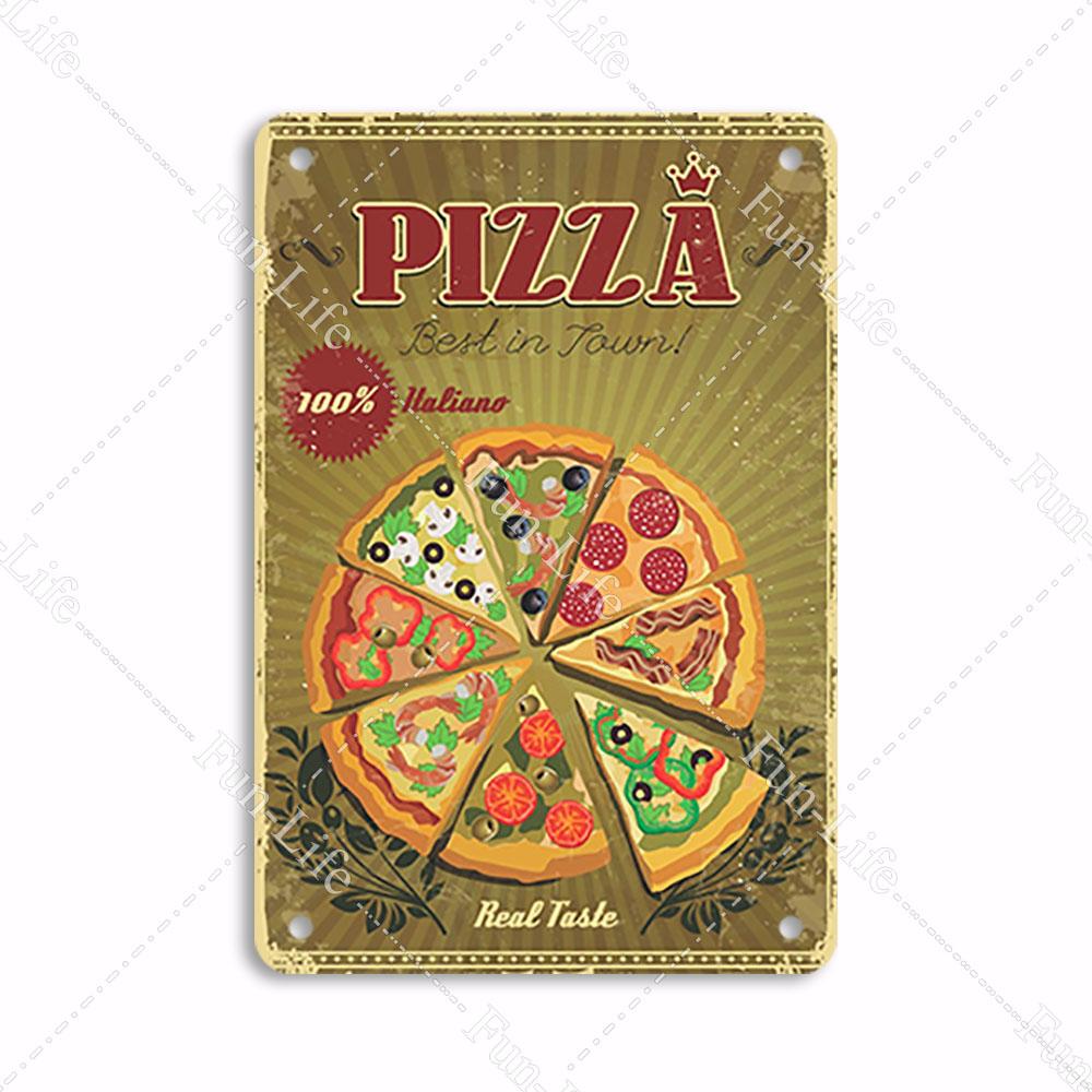 Pizza Dessert Metal Poster Food Tin Sign Plaque Metal Restaurant Vintage Wall Decor for Bar Club Metal Signs 20x30cm