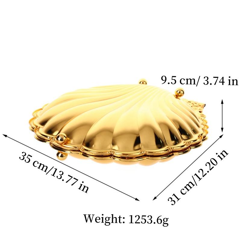 European Fruit Plate, Alloy Household Shell Shape Open Plate, Gold Niche Retro Snack Plate, Home Tabletop Living Room Decoration