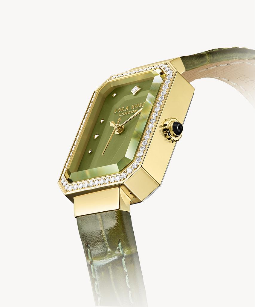 Lollalojeu Ms. Lola Green Onyx Zirconia Leather Wristwatch