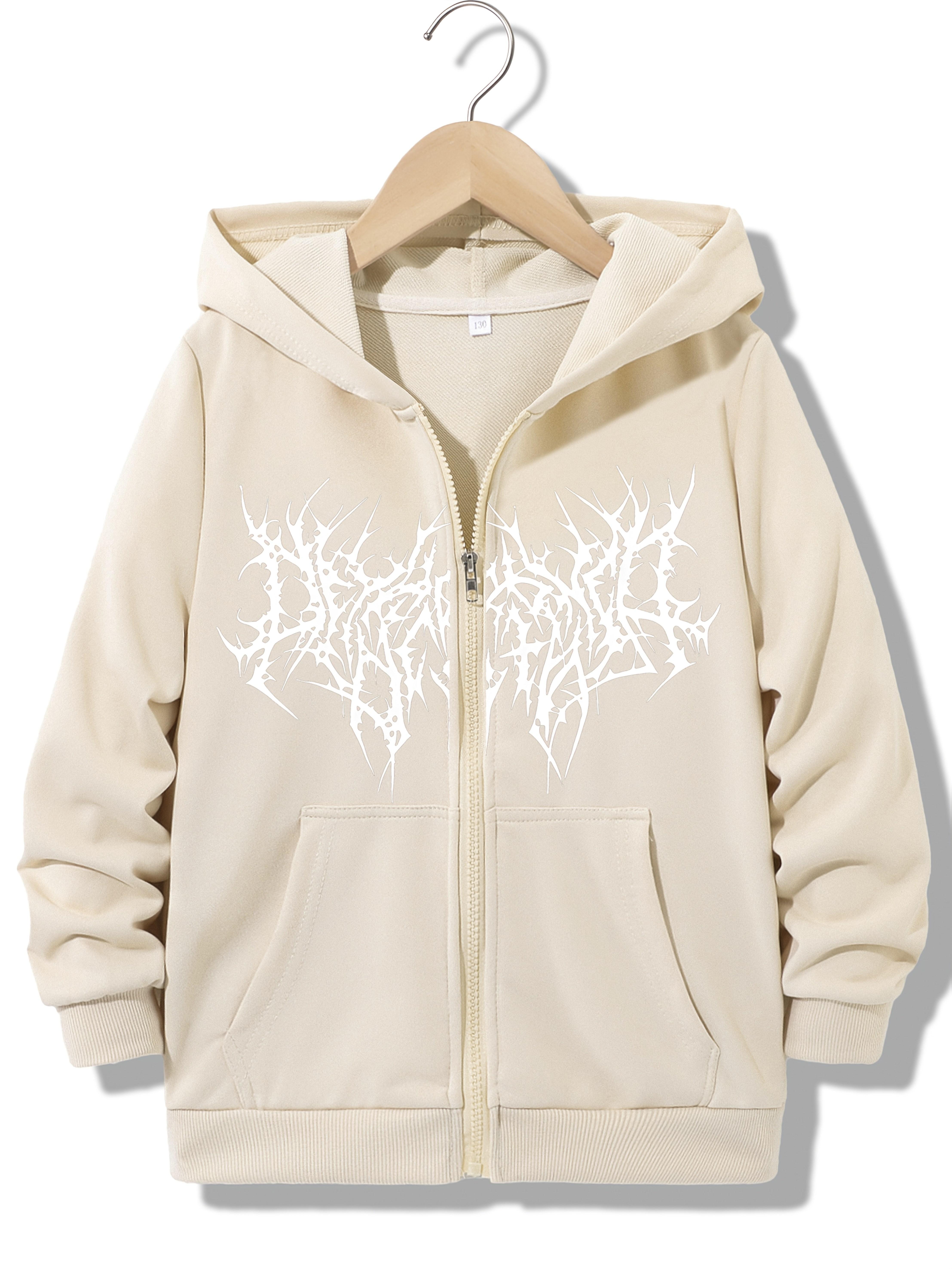 Streetwear Modischer Reißverschluss Hoodie Lässig HIP HOP Kapuzenpullover Jacken Jungen Mädchen Y2k Reißverschluss Sweatshirt Frühling Herbst 130 beige