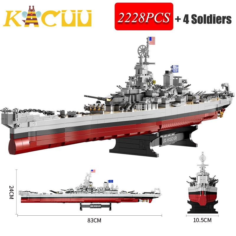 2228+pcs WW2 Military Model Blocks Warships Lowa Class USS Missouri Battleship Building Blocks MOC Classic Toy for Kids Boy Gift