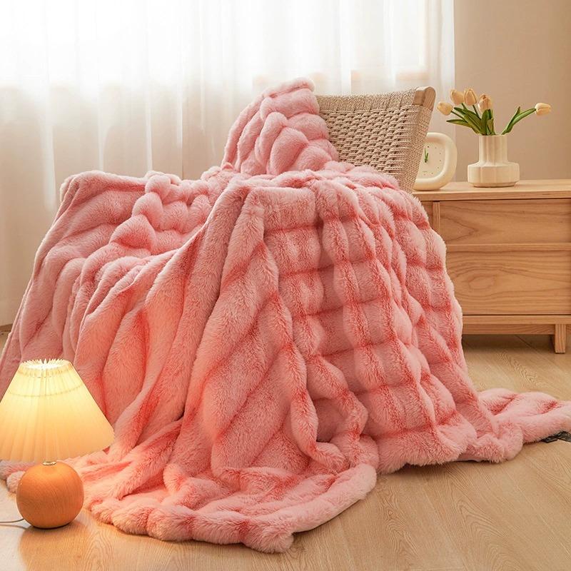 New Thickened Warmth Solid Color Coral Fleece Bed Blanket Fluffy Soft Double-sided Throw Blanket Seasons Universal Sofa Blanket
