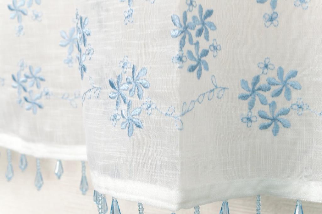 Arie Cafe 125cm Wide X 45cm Liz Curtain, Blue, Long, Beaded,