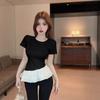 Ballet style fake two-piece splicing fashion T-shirt women's summer design sense niche hem slim and thin short-sleeved top