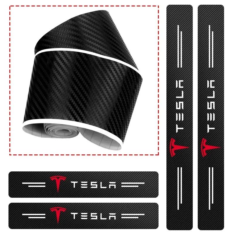4pcs Carbon Fiber Car Threshold Protection Sticker Auto Trunk Anti Scratch Decal For Tesla Model 3 Model S X Y Roadster SpaceX