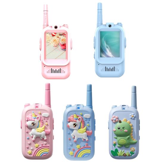1 Set Kids Video Interphone Toy with Voice Changer Rechargeable Long Range Handheld Wireless Intercom Indoor Outdoor Boys Girls 2-Way Radio Toy