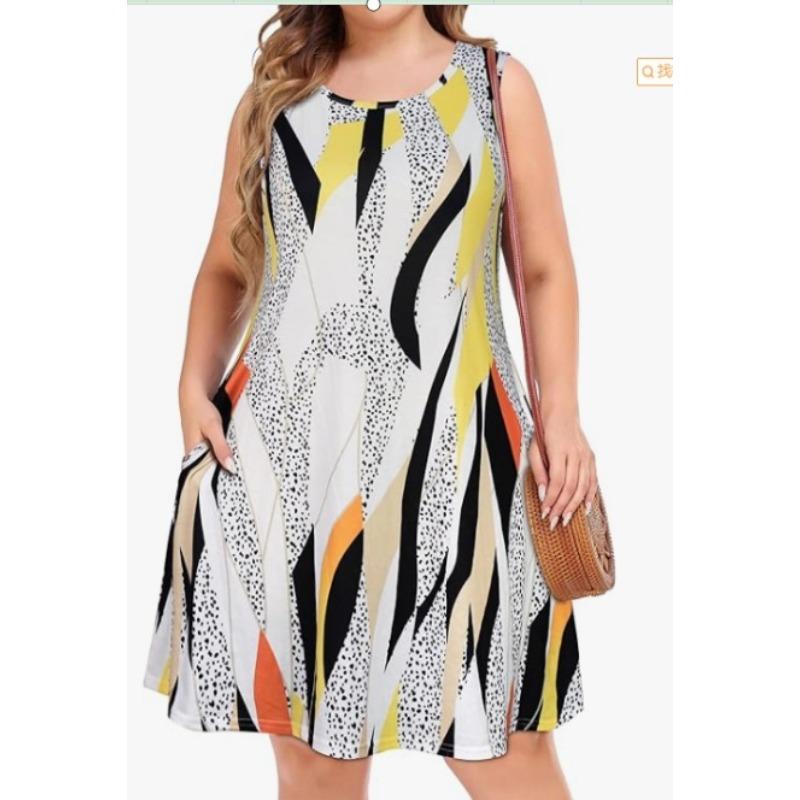 Sleeveless Dress Summer New Beach Hawaiian Print Loose Vest Skirt With Pockets