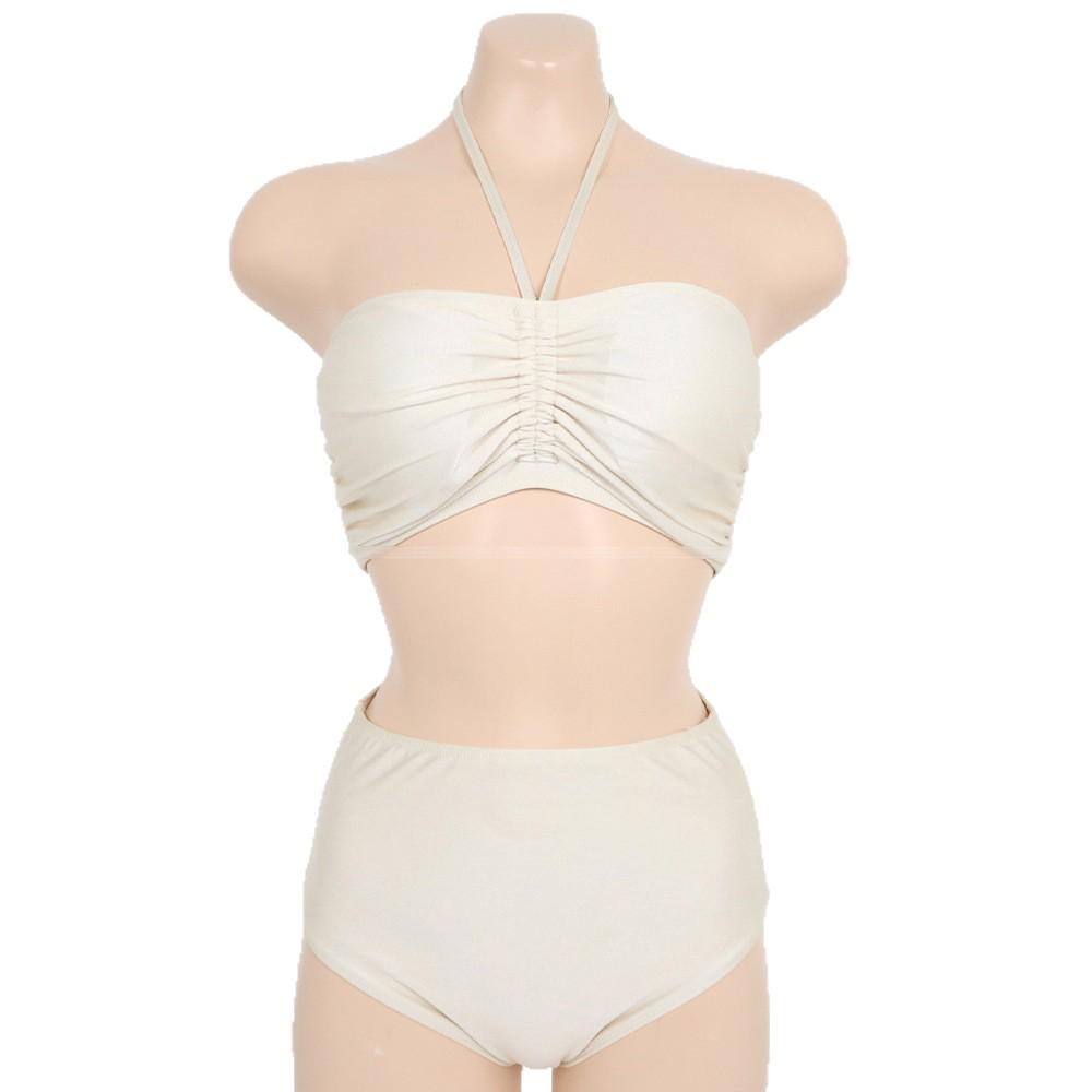 Korean-Style One-Shoulder Push-Up Bikini with High-Waisted Pants: Solid Color and Sexy Split Design