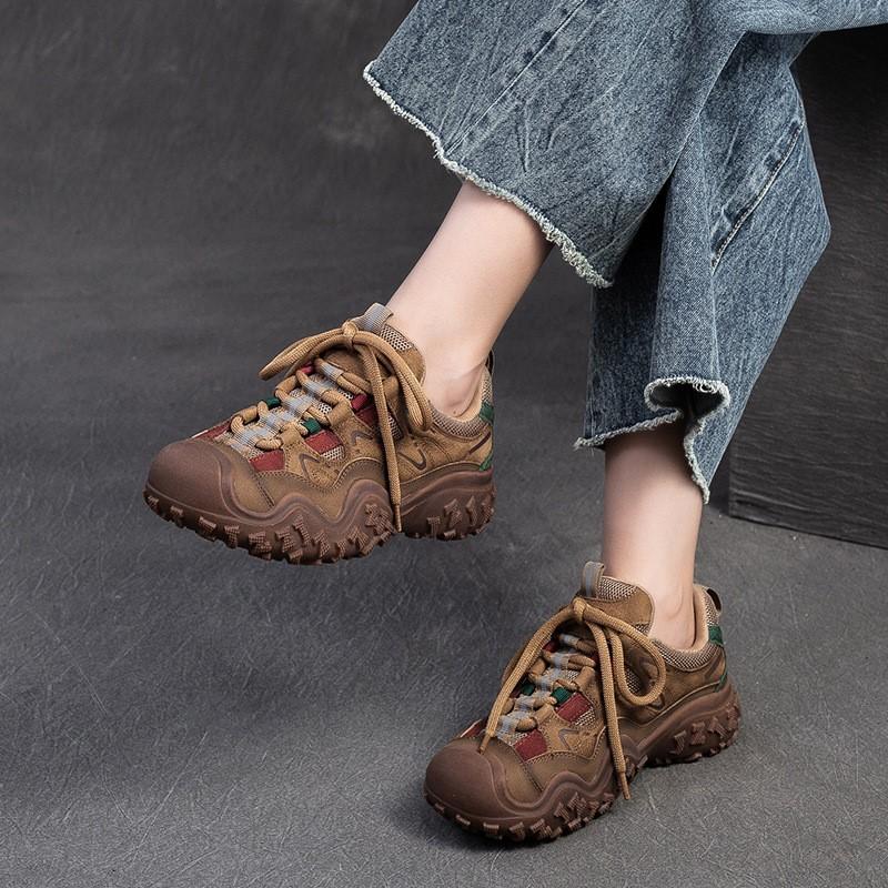 Johnature Casual Outdoor Sports Lace Up Clunky Sneaker Mixed Colors Comfortable And Versatile Women's Shoes