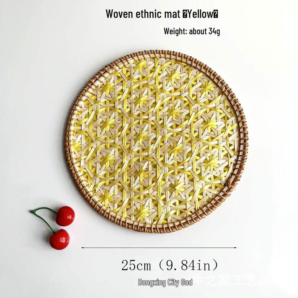 Ethnic Bamboo Weaving Handmade Coaster Set - Heat Resistant Round Placemats for Kitchen & Restaurant