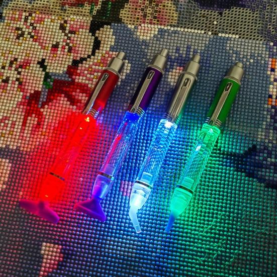 1 Set Drill Pen LED Light Rhinestone Painting Pen Set DIY Ergonomic Dotting Pen with Replacement Tips for Home