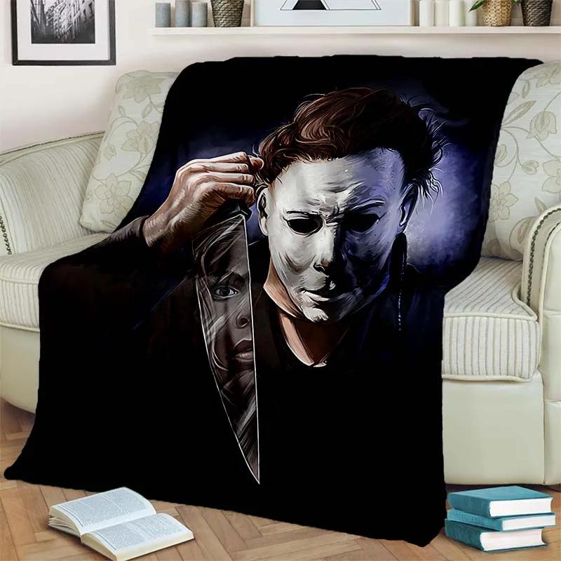 HD Horror Movie Game Halloween Gift Blanket Michael Myers Sofa Bed Decor Warm Flannel for Outdoor Picnic Car