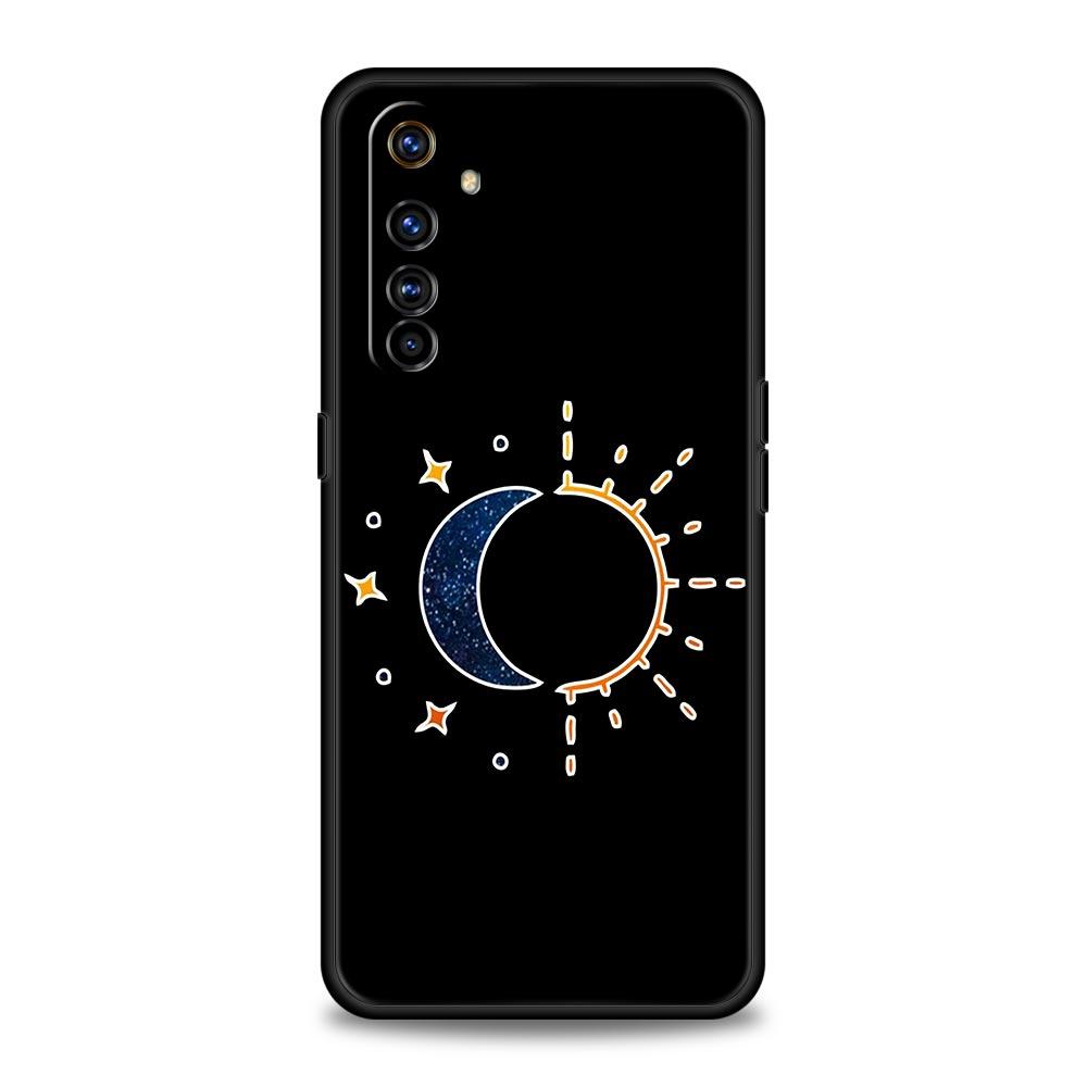 Case For Realme 12 11 10 9 8 5G 7 6 GT5 GT3 GT2 Pro Plus C21 C11 C25 C35 GT Neo 2 3 3T 5 Cover Black and White Love Sun Moon