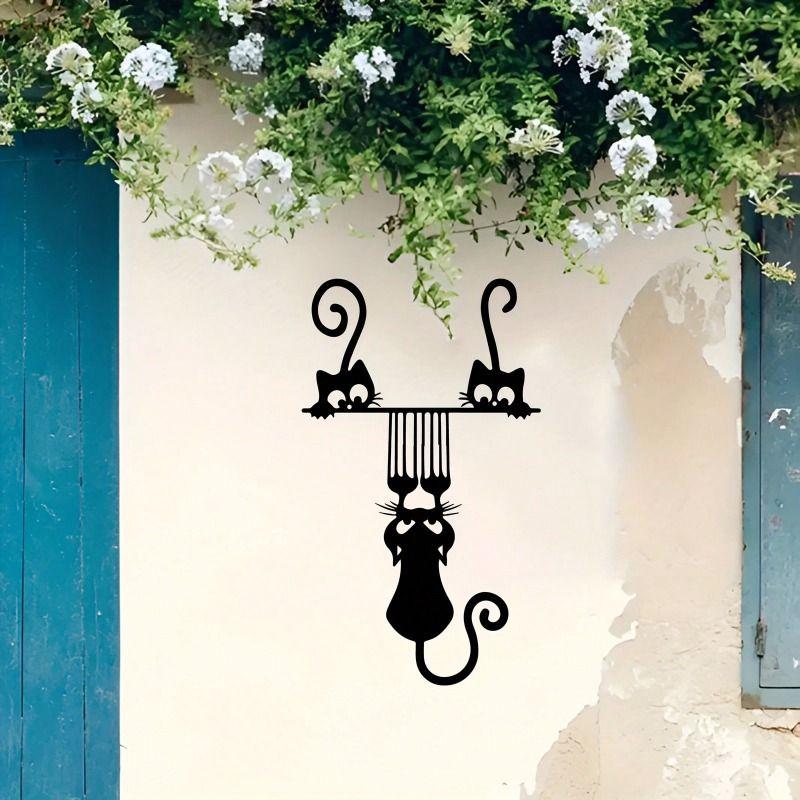 Black Cat Metal Wall Sculpture Antique for Garden and Interior Decor