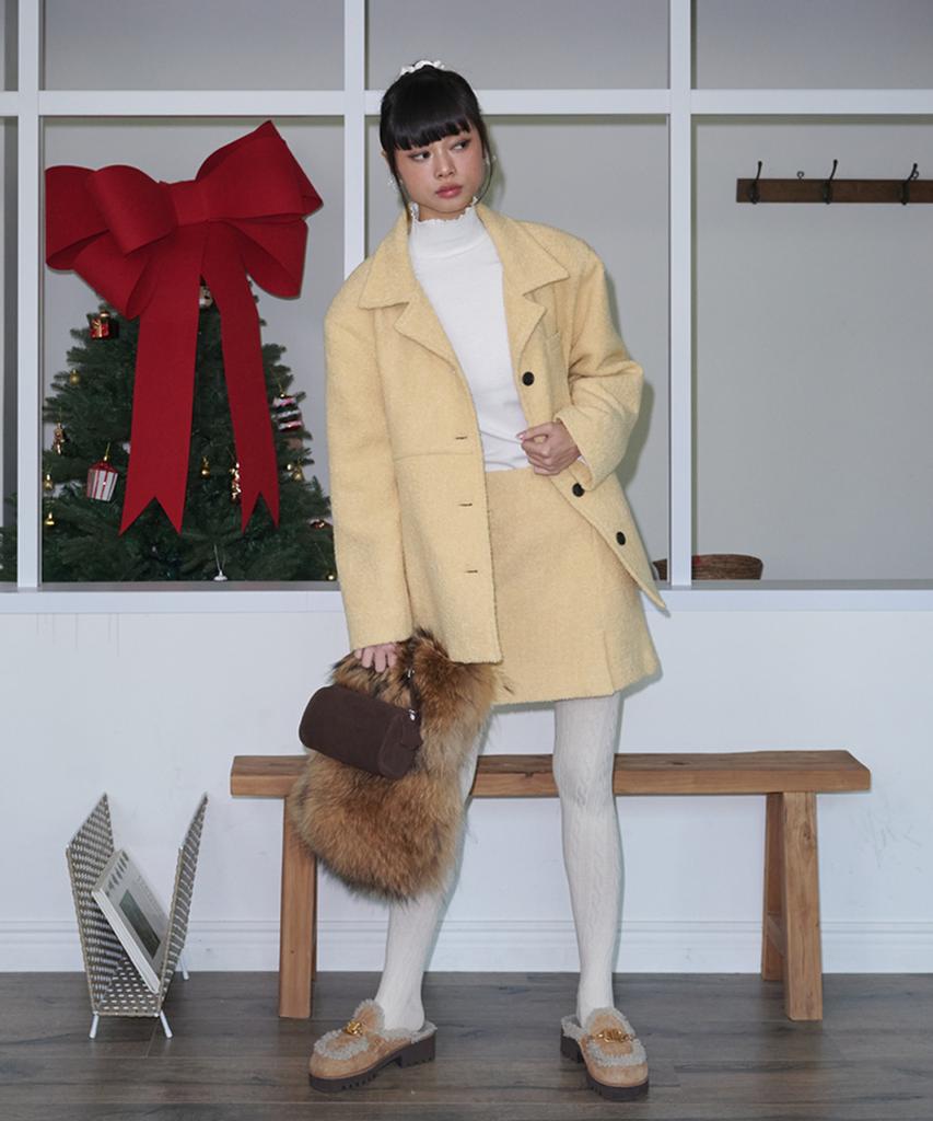 OPENING SUNSHINE Boucle Wool Pocket Mini Skirt_Butter