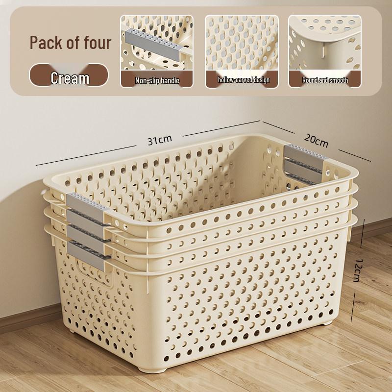 Japanese-Style Snack & Sundries Organizer: Large Plastic Basket for Kitchen, Cabinet, or Desktop Storage.