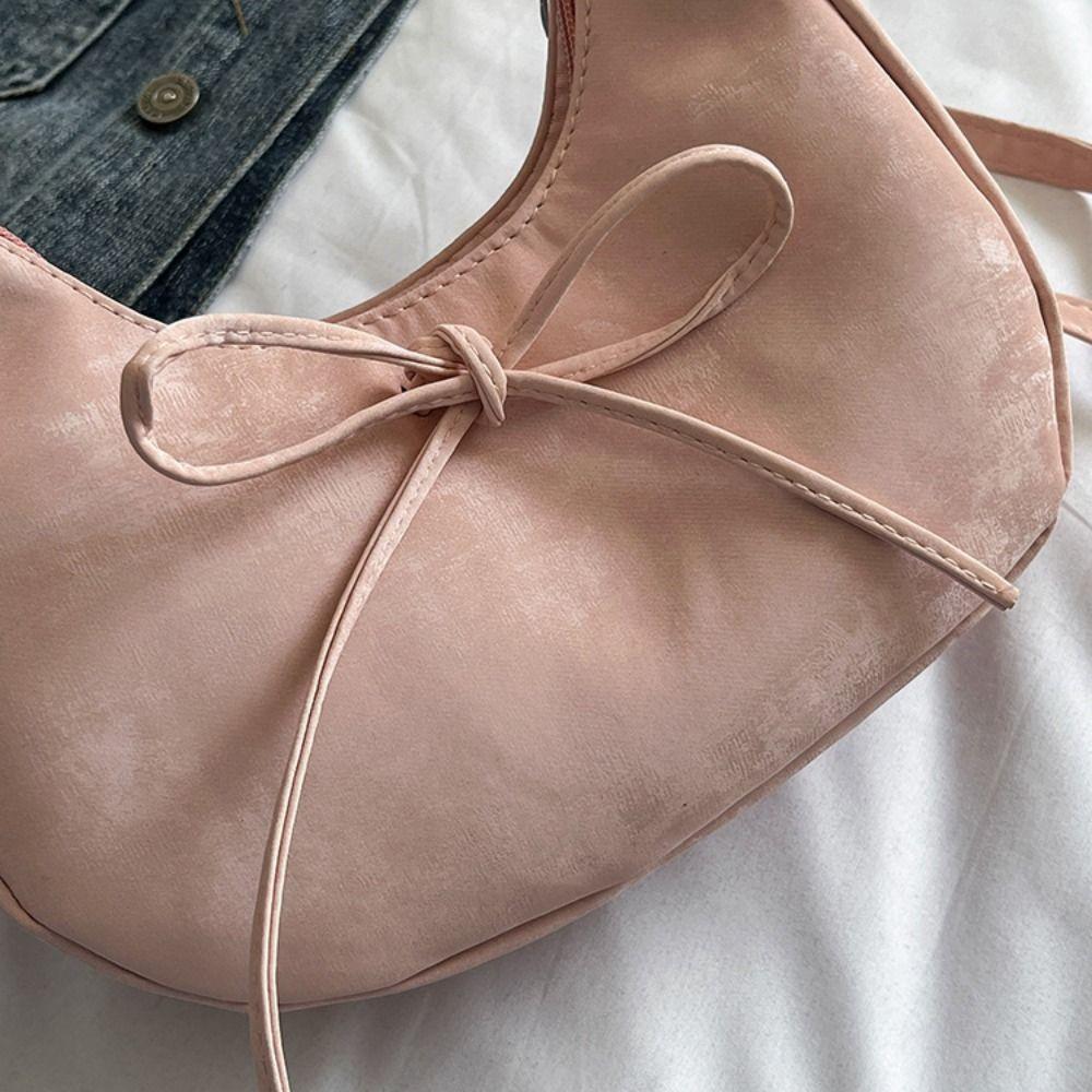 Lace Pearl Pendant Bow Shoulder Bag Large Capacity French Style Handbag PU Hobo Bag  Streetwear