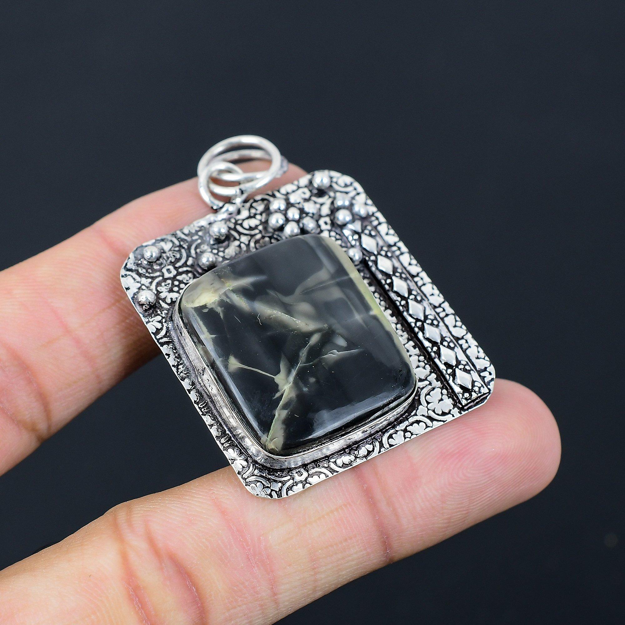 Friendship Day Sale Sterling Silver Square Fume Agate Stone Wife Pendant Jewelry