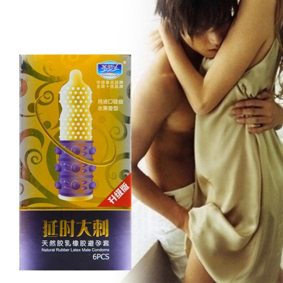 6Pcs Men Latex Contraceptive Condoms Sex Toys Delay Ejaculation Penis Sleeve