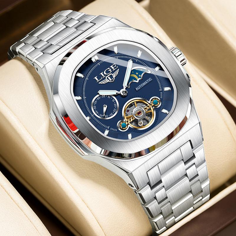 New Retro Automatic Mechanical Watch for Men Fashion Business Square Tourbillon Watch Men Luminous Waterproof Men's Watches