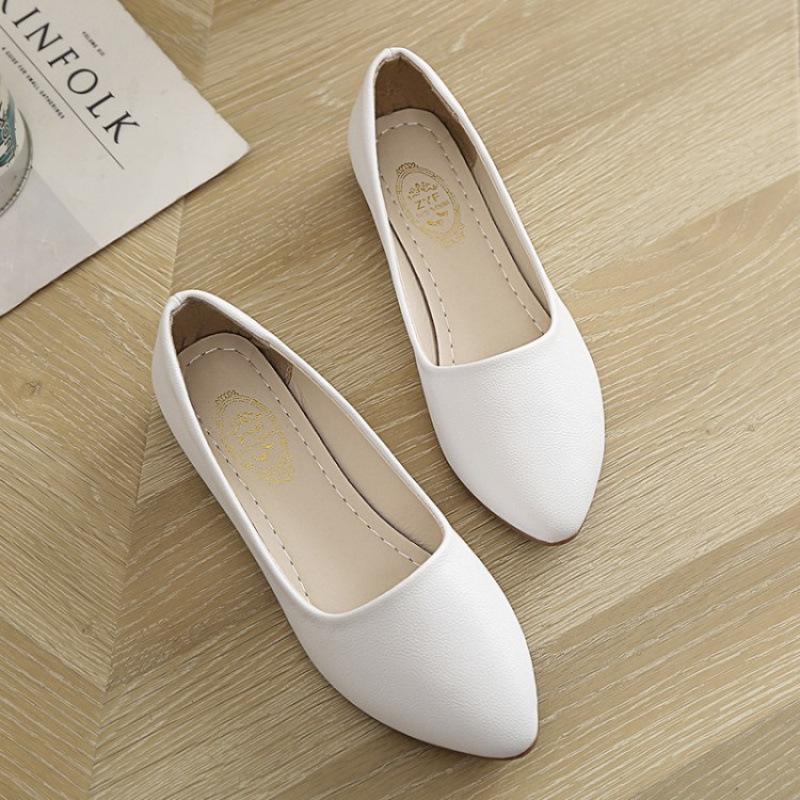 Non-slip and Wear-resistant Bottom Women's Single Shoes Soft Sole Soft Surface Mother Shoes Wedge Heel Work Shoes Flat Bottom Round Head Shallow Mout