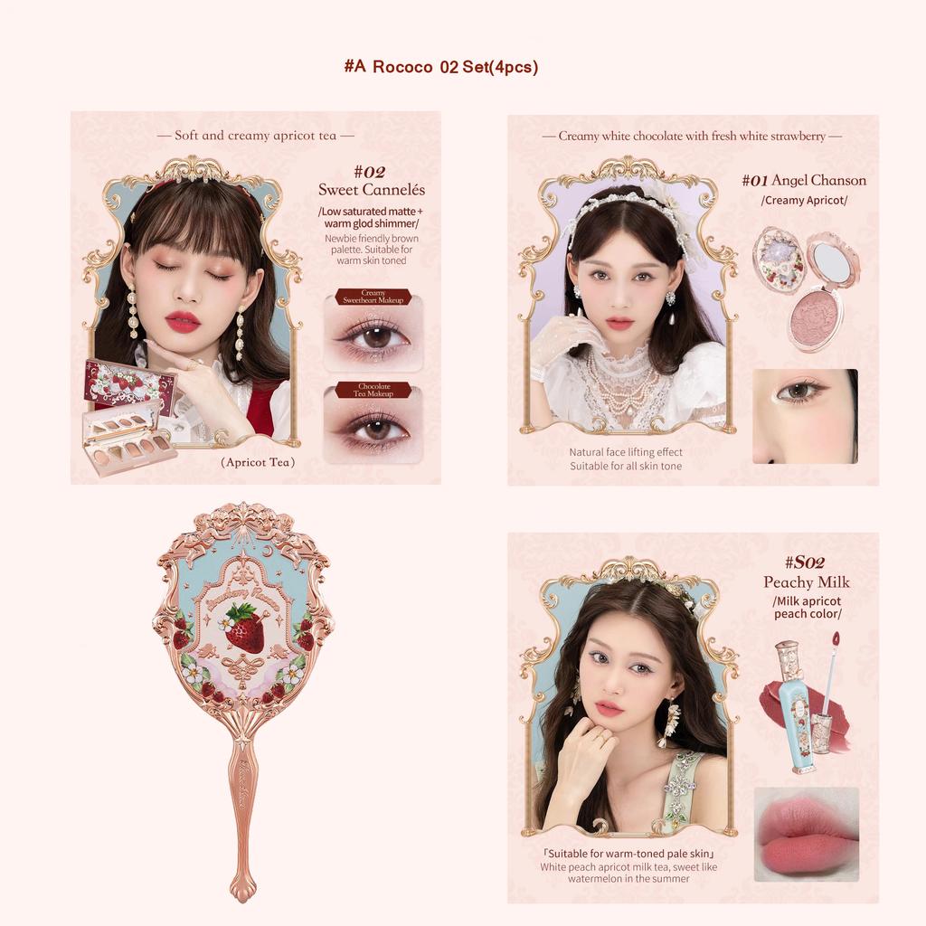 Flower Knows Erdbeer Rococo Serie Make-up Set Glitzer Matt Lidschattenpalette Rouge Puder Samt Lippenstift Set Parfüm Set