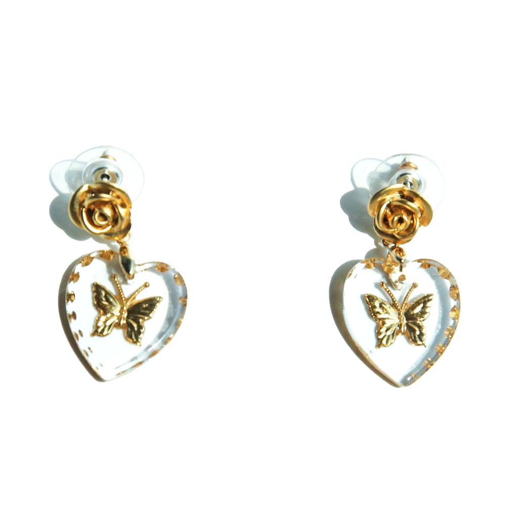 Lovuee Gold Rose Butterfly Crystal Earrings