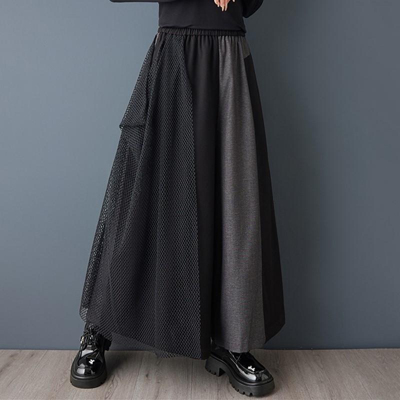 Übergröße Schwarz Baumwolle Spitze Vintage Patchwork Hohe Taille Lässig Locker Frühling Herbst Weites Bein Hose Damen Hose