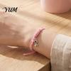 Breast Cancer Awareness Gifts Bracelet for Women, Adjustable Woven String with Handwoven Rope Wristband Ribbon Charm, Handmade Braided Survivor