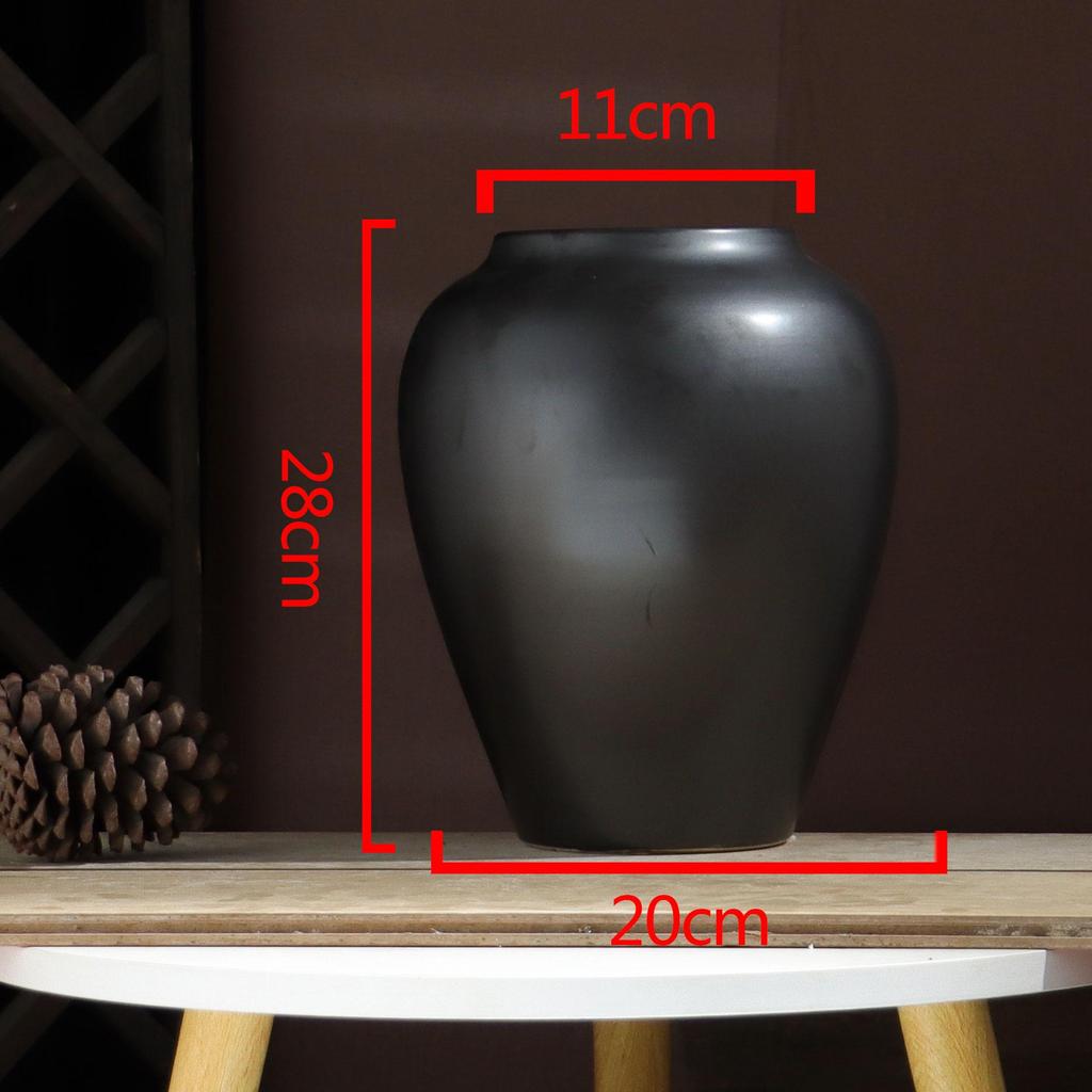 Black Ceramic Flower Vase - New Chinese Style Tabletop Home Decor Ornament