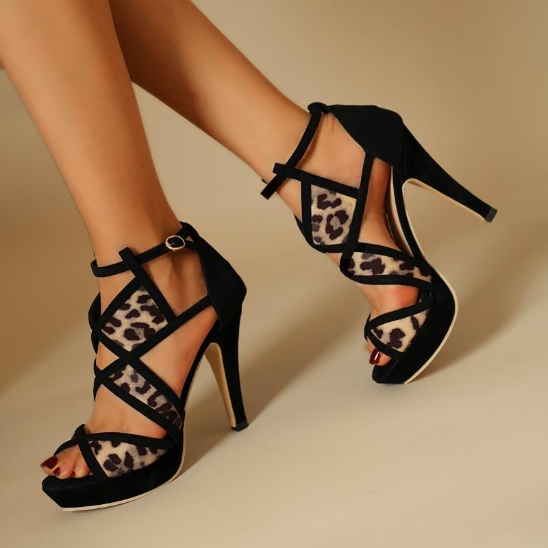 Summer New High Heels Women's Fashion Round Head Fish Mouth Open Toe Thick Bottom Hollow-out Non-slip Sandals